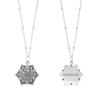 Sterling silver mandala 'gratitude' necklace