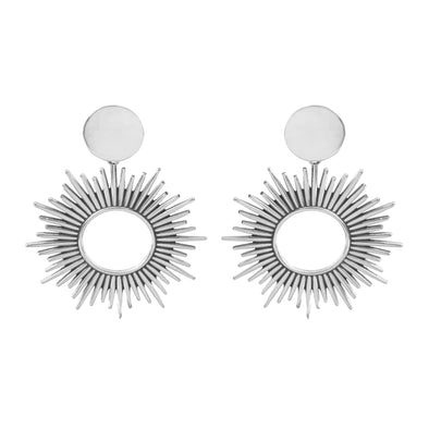 Sterling silver Sun spike earrings on stud on white background