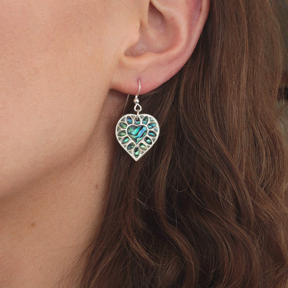 Vibrant Paua Heart Earrings