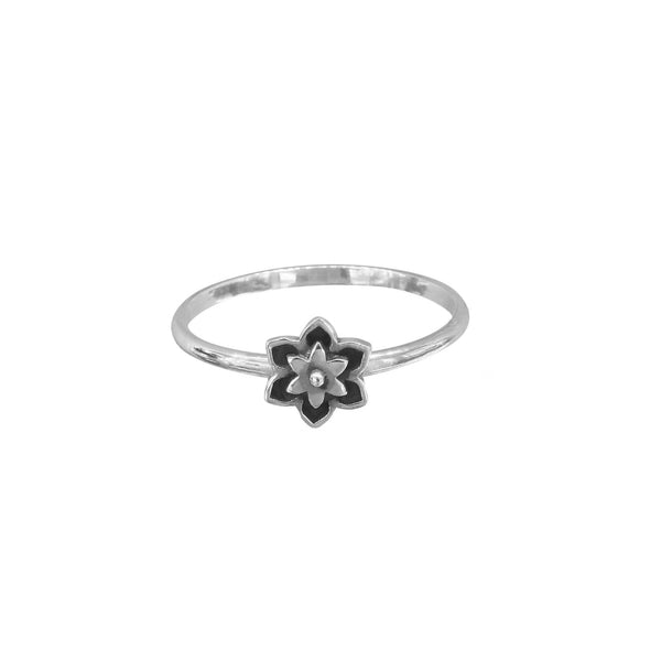 Sterling silver Flower ring on white background