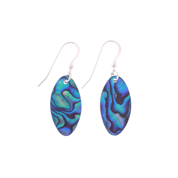 Paua oval earrings on white background