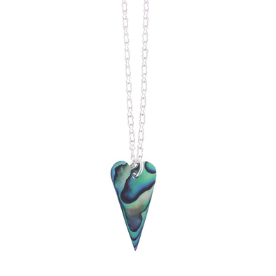 paua heart necklace on white background