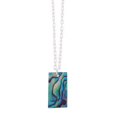 Paua rectangle necklace on white background