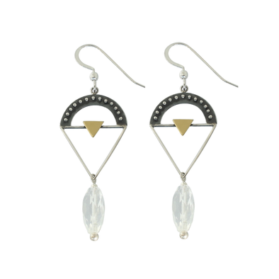 Sterling Silver arch triangle earrings with clear quartz bead