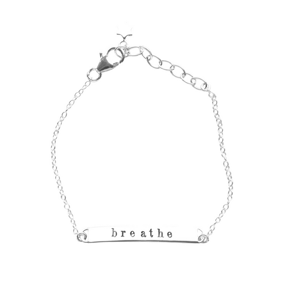 Sterling silver hand-stamped bracelet - breathe