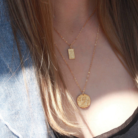 Gold Guardian Angel and Owl layered necklaces