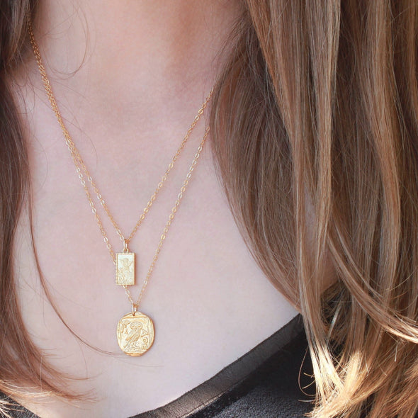 Gold Guardian Angel and Owl layered necklaces
