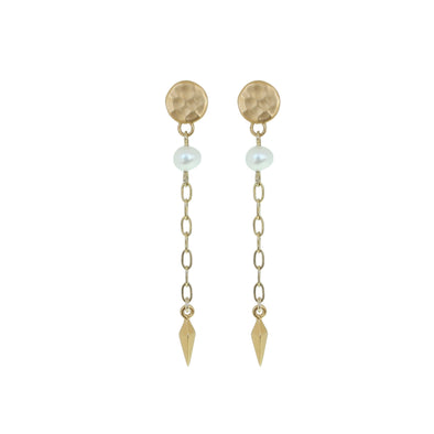 Gold round stud with pearl drop earring