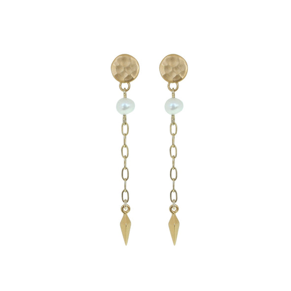 Gold round stud with pearl drop earring