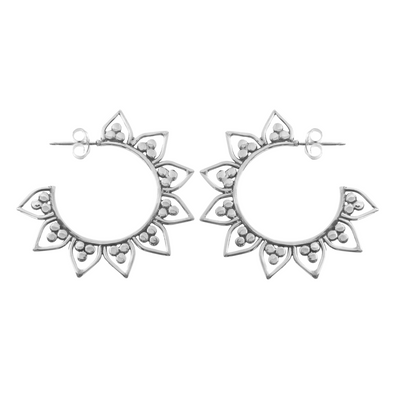 Sterling Silver flower hoop earrings