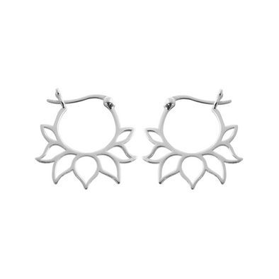 Sterling Silver Lotus Flower Hoop Earrings