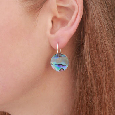 Paua & Black mother of Pearl double-sided earrings on Sterling silver hoops