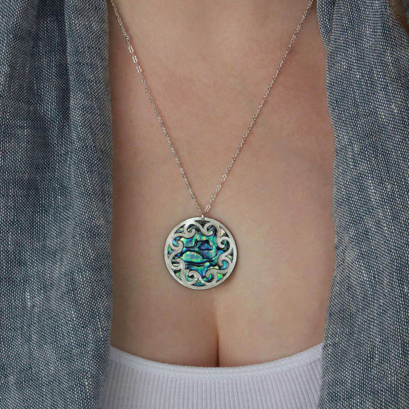 Vibrant Paua Large Circle Koru Necklace