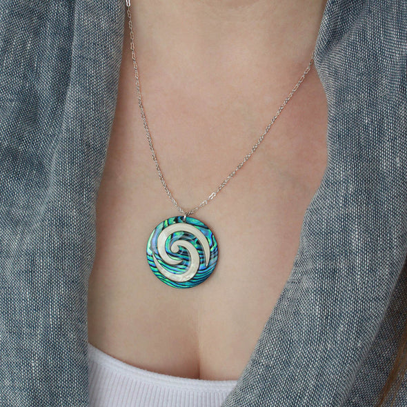 Vibrant Paua Large Open Koru Necklace