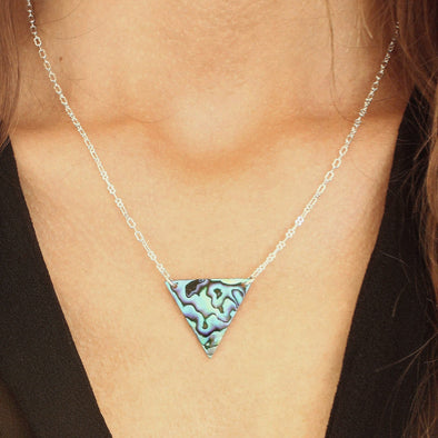 Paua Triangle Necklace on model