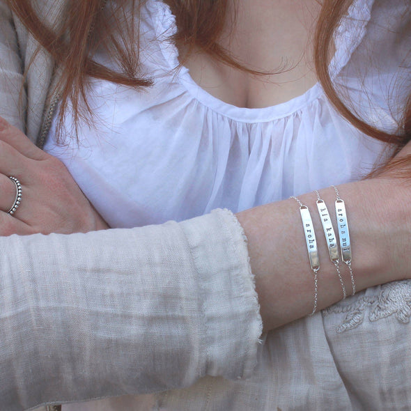 Sterling silver aroha, kia kaha & aroha nui hand stamped bracelet wrist