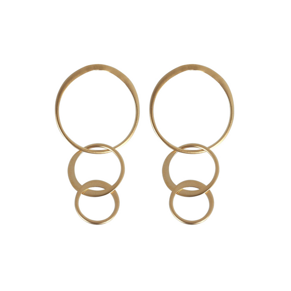 Gold three circle drop stud earrings